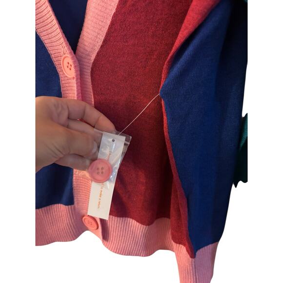 ModCloth Women’s Color block Cardigan Button Up V Neck Size Large NWT Pink Blue - Picture 4 of 7